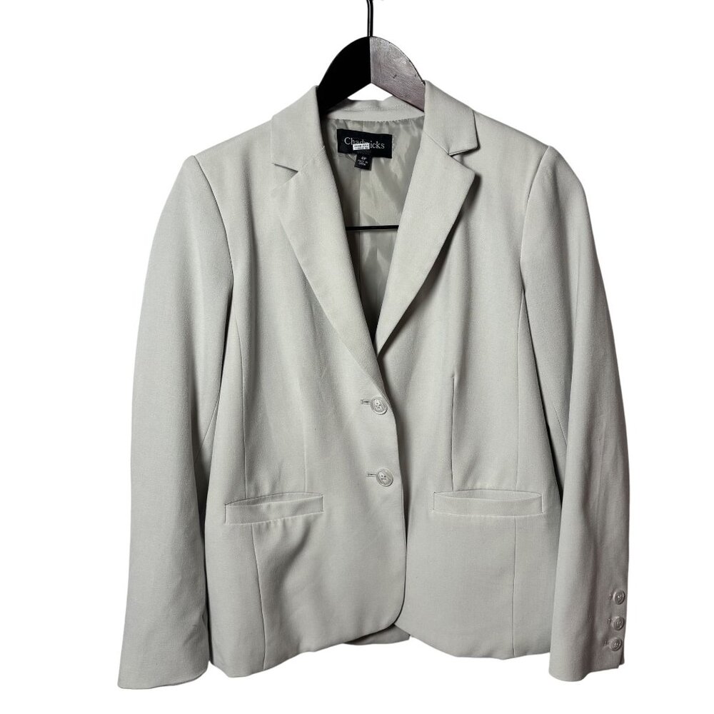 Chadwicks Womens Light Gray Blazer Size 4P lined single breasted office casual